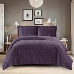 Royal Hotel Bedding Plush Velvet King Size Quilt, Velvet Purple 110x96 Inches Coverlet 3pc Set, Oversized Luxury 100% Velvet Quilt King Purple