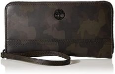 Timberland Women's Leather RFID Zip Around Wallet Clutch with Wristlet Strap, Camo, One Size