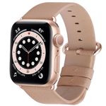 Fullmosa Compatible for Apple Watch Band 42mm 41mm 40mm 38mm,Lychee-Textured Premium Real Leather Apple Watch Strap for iWatch Series 10 9 8 7 6 5 4 3 2 1,Camel + Rose Gold Buckle