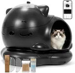 Automatic Cat Litter Box, Semi-Open Large Capacity with Triple Odor Removal System, App Control and Health Monitor, Safety Sensor, Cute Self Cleaning Litter Box for Multiple Cats