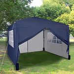 Pop-up Gazebo 3m x 3m with Sides 2 Wind Bars & 4 Weight Bags & Silver Protective Layer Waterproof Marquee Canopy WS (Blue)