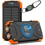 BLAVOR Solar Power Bank Solar Charger 10,000mAh with PD 20W Fast Charging, Wireless Potable Charger for Cell Phones, Battery Pack Power Bank with Dual Flashlight and Compass