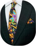 Vittorio Farina Mardi Gras Necktie & Matching Pocket Square Set (Mardi #1: Vibrant Masquerade Mask)