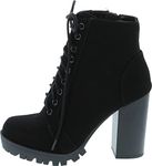 Soda Chalet – Fashion Lace up Military Inspired Ankle Boot with Stacked Heel and Side Zipper, Black Nubuck, 8 UK