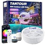 Tantour 100ft IP67 WiFi Outdoor LED Strip Lights Waterproof, RGB LED Rope Lights Sync Music for Patio, Deck, Gazebo, Room, Home Decor