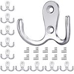 Gorffy Door Hooks 10 Pcs, Double Coat Hooks with 40 Screws, Retro Silver Coat Hooks for Door & Wall, Heavy Duty Metal Door Hooks Screw in for Hanging Robe, Towel, Coat, Bag & Hat (Silver, 10 Pcs)