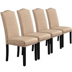 Yaheetech Dining Chairs Set of 4 Kitchen Chairs Upholstered Fabric Chairs with High Back and Solid Wood Legs for Dining Room and Kitchen, Khaki