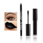 Black Matte Lipstick Lip Liner Set,Black Liquid Lipstick Lip Gloss Smudge Proof for Halloween Cosplay Goth Makeup,Waterproof and Long Lasting Black Lip Liner and Lipstick Set