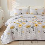 Floral Quilt Set California King Size,Yellow Flower Bedspread Farmhouse Bedding Set Soft Lightweight Summer Quilts 3 Piece White Oversized Bedspreads Bed Sets (Cal King,106"x95")