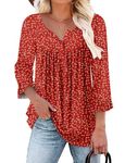 KISSMODA V Neck Tunic Tops for Women Fashion Floral Printed Henley Shirts Ruffle Long Sleeve Plus Size Blouses