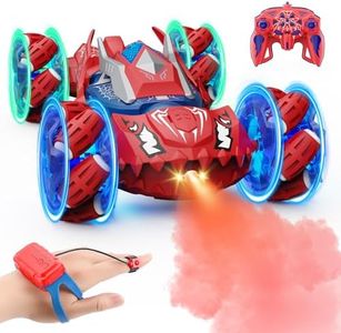 Qryselen Remote Control Car Boys Toys: RC Cars 360°Flip 2.4Ghz Double Sided 4WD Transform Off Road for Rotating Hand & Remote Control Drift Stunt Cars Toy 6 7 8 9 10 11 12 Year Old Kids Girls (Red)