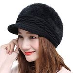 Women Baker Boy Hat Peaked Berets Hat Beanies Cap Ladies Winter Thermal Furry Wool Knitted Hats Warm Wool Newsboy Cap Classic Flat Caps Christmas Birthday Gift for Women Ladies Teen Girls