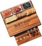 Shanik Upgraded Acacia Wood Charcuterie Board Set with 3 Removable Ceramic Bowls and Serving Utensils - Ideal for Hosting Elegant Parties and Entertaining Guest (Without Engraving)