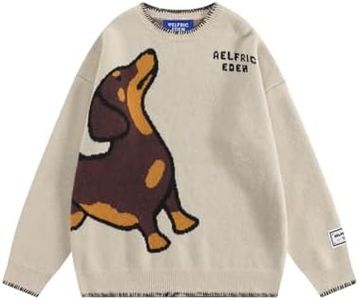 Aelfric Eden Sweaters Hand Drawn Dachshund Jacquard Sweater Unisex Vintage Oversized Crewneck Pullover Y2k Tops Apricot