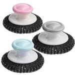 Steel Wool Scrubber, 3 Pack Stainless Steel Scrubber with Handle, Metal Sponge Scrubber for Cleaning Dishes, Pots, Pans, Grill(Pink/Blue/Grey)