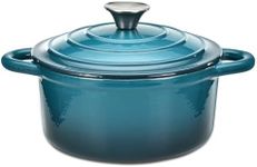 Hamilton Beach Enameled Cast Iron Dutch Oven Navy (3-Quart) | Cream Enamel Coating Dutch Oven Pot with Lid | Cast Iron Dutch Oven with Even Heat Distribution | Easy Grip to Handles & Multipurpose