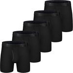 CONKEND Men's Viscose Performance Breathable Comfy Silk Waistband 6’’ Boxer Briefs Fly 5Pack Black