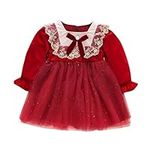 2 Bunnies Flower Girl Dress Kids Toddler Child Infant Baby Girls Long Ruffled Sleeve Patchwork Tulle Dress Princess Dress Outfits Rare Edition Girls Christmas Dresses (Red, 2-3 Years)