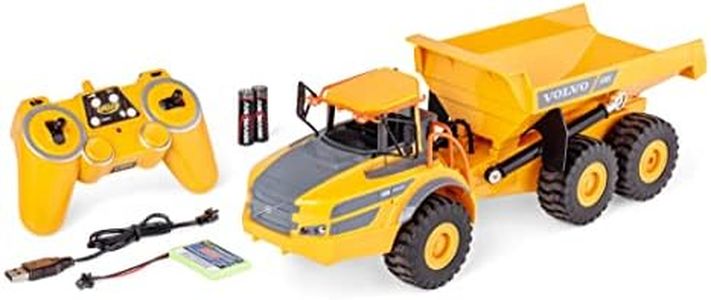 Carson 500907669 1:20 Camión volquete Volvo A40G 100% RTR - Vehículo de construcción teledirigido para niños a Partir de 8 años, Excavadora RC con Funciones, Incl. Pilas y Mando a Distancia