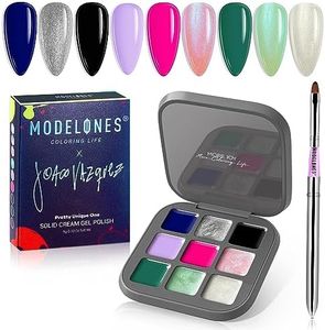 MODELONES Gel Nail Polish Set from 9 Colors Solid Gel Polish Pudding Gel W/Pro Nail Art Brush Upgraded Creame Manicure Palette Soak Off LED Nail Art Kit Salon DIY (B101080070A)