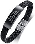 Men's Bracelet Daddy Gifts - Black Stainless Steel ID Leather Bracelet to My Dad Quote Engraved DAD Wristband Jewellery for Daddy Father from Son Daughter, Gift for Father's Day Birthday Christmas