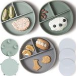 Moonkie Suction Plates for Baby | 100% Silicone BPA-Free Baby Plates with Lids and Food Cover | Divided Design | Microwave and Dishwasher Safe | Toddler Plates 3 Pack