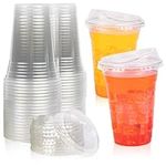 Prestee 100 Clear Cups with Lids, 16oz - Strawless Plastic Cups with Lids - Disposable Iced Coffee Cups - Clear Plastic Cups with Lids Bulk - Iced Coffee, Cold Brew, Smoothie for Christmas & Holiday