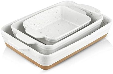 HVH Baking Dish Set, 9x13 Baking Dish, Large Casserole Dish Set, Ceramic Lasagne Pan Deep, Baking Dishes for Casseroles 13 x 9, Ceramic Bakeware Set of 3, Farmhouse Style (White)