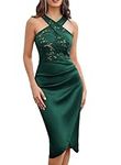 GRACE KARIN Women Elegant Sleeveless Midi Wedding Guest Bodycon Prom Dress Semi Formal Wrap Slim Fit Dresses Dark Green