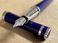 Rhapsody Luxury 3035 Executive Steel Fountain Pen NAVY BLUE Ink Pens ~ 0.5mm Medium-Fine Nib