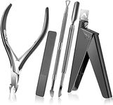 5 in 1 Acrylic Nail Clippers Kit, Stainless Steel Nail Clippers Cutters for Acrylic Nails Tips, Professional False Nail Tips Clipper Set with Glass Nail File, Cuticle Trimmer Nipper and Pusher