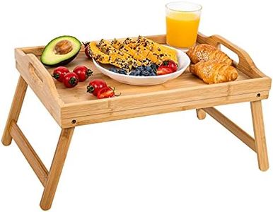 Bamboo Bed Tray,Breakfast Tray with Folding Legs Serving Tray with Carrying Handles Portable Lap Tray Lightweight Decorative Tray Food Tray for Breakfast in Bed,Reading or Working (17.1 Inch).