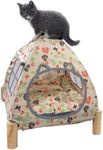 Nockovi 2-in-1 Elevated Cat Tent Cat House, Quick Assembly and Disassembly, Portable Indoor/Outdoor Cute Cat Bed Cave-Butterfly and Flower