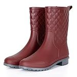 Petrass Women Outdoor Rain Boots Black, Waterproof Lady's Rainwear Mid Calf, Lightweight Cute Rain Booties for Ladies, Fashion Comfortable Garden Shoes, Red 7