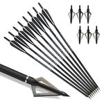 AMEYXGS 6/12pcs Archery Carbon Crossbow Bolt 16/17/20/22 Inch Hunting Carbon Arrow with 3 Fixed Blade Arrowhead for Archery Practise Hunting Crossbow Arrows (22‘’Black, 12 pcs)