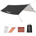 KingCamp Rain Fly Tarp-Lightweight, Portable, Waterproof and UV-Resistant Camping Tent Tarp Perfect for Hammock, Hiking, Fishing, Picnic Or Beach, Only 2.7 lbs (Black)