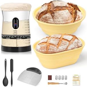 Coco Bird Pro Sourdough Bread Baking Supplies- 50oz Large Sourdough Starter Jar,17 Flavor Recipes,2 Silicone Bread Banneton Proofing Basket,Bench Scraper,Bread Lame,Complete Sourdough Starter Kit
