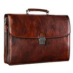 Banuce Vintage Genuine Full Grain Italian Leather Briefcase for Men with Lock Attorney Lawyer Bag Attache Case 15.6 Inch Laptop Business Work Bag Brown, Brown, One Size