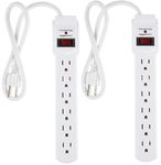 Amazon Basics 6-Outlet Surge Protector Power Strip 2-Pack, 2-Foot Long Cord, 200 Joule - White