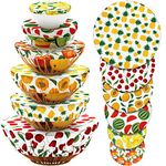 CHENGU 12 Pcs Reusable Bowl Covers Bulk Elastic Cloth Fabric Bowl Cover for Bread Proof Rising Sourdough 5 Size Dish Food Stretchy Storage Cover (Bright Color,Fruit Style)