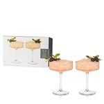 Viski Meridian Vintage Coupe Glasses, Art Deco Champagne Coupe Glassware, Gold Rimmed Stemmed Drinkware Set of 2, 11.5 oz