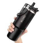 BUZIO Insulated Tumbler with Lid and Straw, 30oz Tumbler with Handle, Stainless Steel Double Walled Water Bottle Reusable Tumbler Cup Travel Mug for Coffee