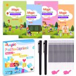 Morcheiong Reusable Magic Practice Copybook Set for Kids, 4Pcs Grooves Handwriting Practice Book for Preschools