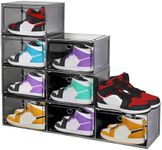 Yukui LLc Large Shoe Boxes Clear Plastic Stackable, 8 Pack Drop Side Shoe Storage Boxes with Magnetic Door, Shoe Storage Organizer Sneaker Storage Display Fit up to US Size 13 Black