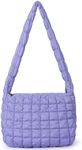 CALUOMATT Quilted Tote Bag for Women Puffer Crossbody Tote Bag Lightweight Padding Shoulder Bag Casual Hobo Bag Purple