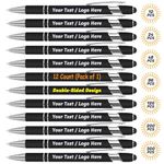 NGTSFLY Personalized Ballpoint Pens with Stylus Tip - Black, 12 Pack, Customized with Your Name or Text