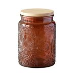 ANSQU Vintage Glass Kitchen Storage Counter Jar, 700ml Candy Jars with Lids, Coffee Container for Ground Coffee, Mason Jar Hold Coffee Beans, Tea, Sugar, Bath Salts & More (Brown, 1Pack)