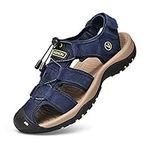 Sports Outdoor Sandals Summer Men's Beach Shoes Closed-Toe Shoes Leather Casual Trekking Walking Hiking Touch Close Strap Sandals for Men Blue UK11.5