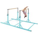Goplus Double Horizontal Bars, Junior Gymnastic Parallel Bars with 13-Level 33"-57" Adjustable Heights & 6-Level Adjustable Width, 350 LBS Capacity for Indoor Outdoor Training (Green)