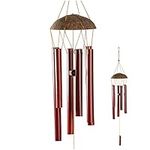 Sansnow Handmade Wind Chimes with 6 Bamboo Bell Tubes, Coconut Wood Top, 30" Deep Tone Wooden Chimes Garden Decor, Red-Brown